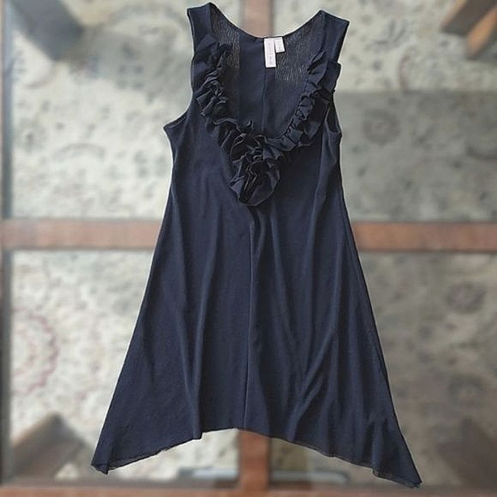 Sweet Pea black mesh ruffle scoop neck longline tank blouse